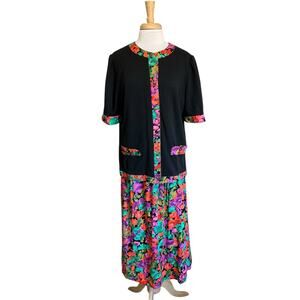 Alley Cat Vintage Shabby Chic Cottagecore Bright Floral Top & Skirt Set Women 16